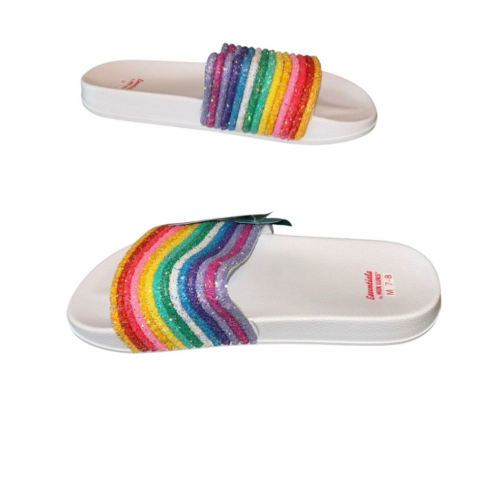 Muk Luks Rainbow Glitter Slide Sandals Pride Festival Shoes Size